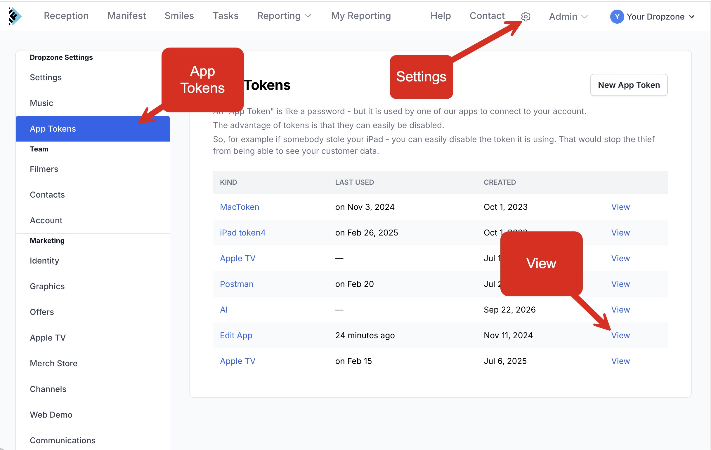 Click View next to the Edit App token